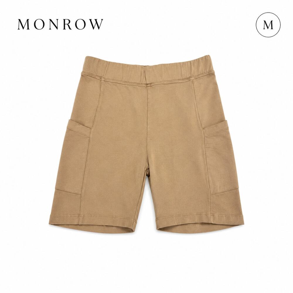 Monrow Size M High Waist Biker Shorts Cotton Blend Beige NWT Pockets Soft